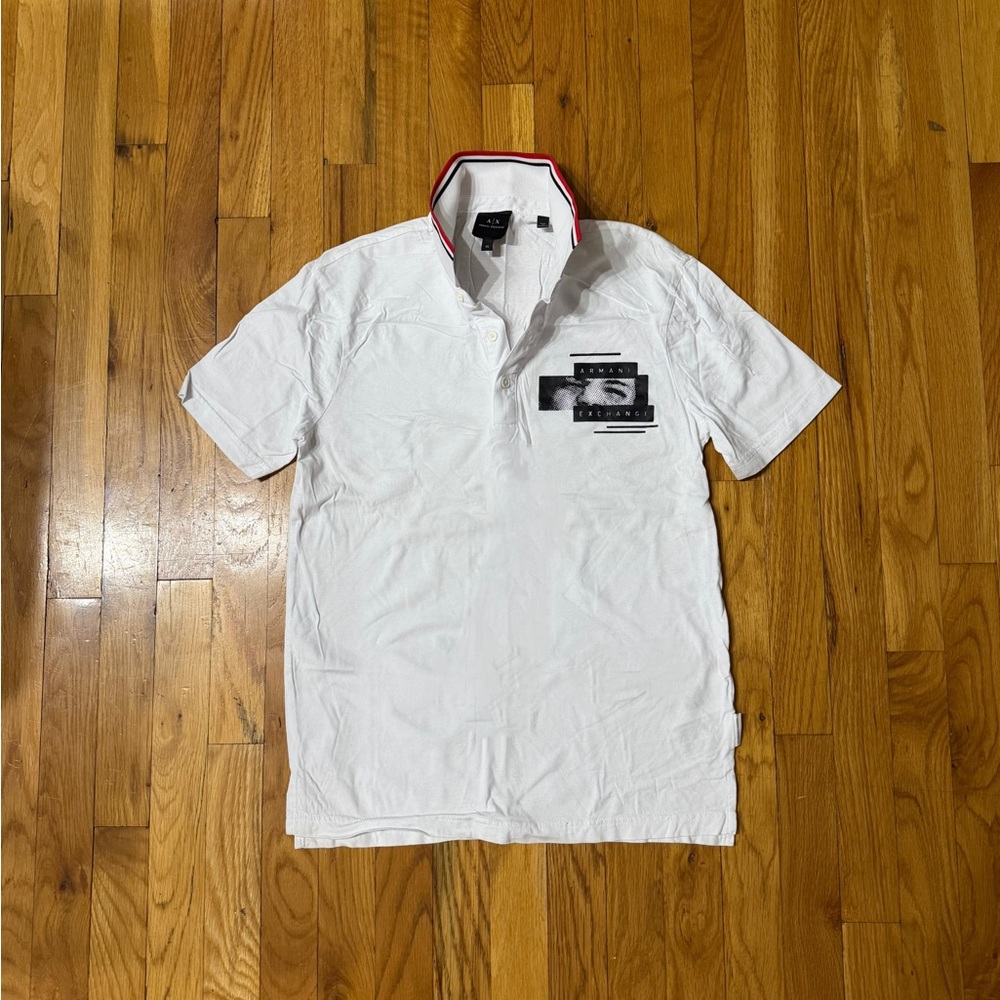 A/X Armani Exchange White Polo with Red Trim